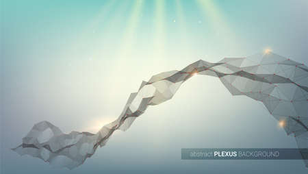 Plexus. Abstract digital background. Concept of network data visualization. Structure with connected dots and triangular cells. Pattern for cover, presentation, leaflets. Vector 3D illustration.のイラスト素材