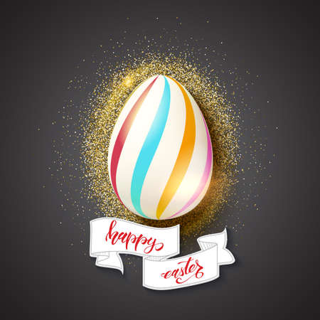 Painted Egg For Celebration Of Happy Easter On Glittering Golden