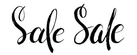 Sale, handwritten text isolated on white background. Brush Pen lettering, modern calligraphy for discount actions. Usable vector illustration for poster, cover, banner, invitation, leafletのイラスト素材