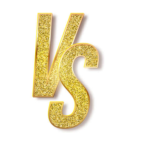 Letters VS with glittering texture. Golden symbol of Versus, isolated on white background. Vector illustrationのイラスト素材