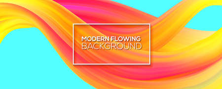 Liquid shape flowing on blue background. Modern colorful poster. Background with abstract waves color flows. Art design with brush strokes for cover, banner, leaflet. 3d vector illustrationのイラスト素材