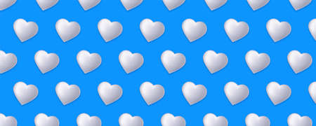 Seamless pattern with hearts isolated on long blue background. Flying white hearts for Valentine s...