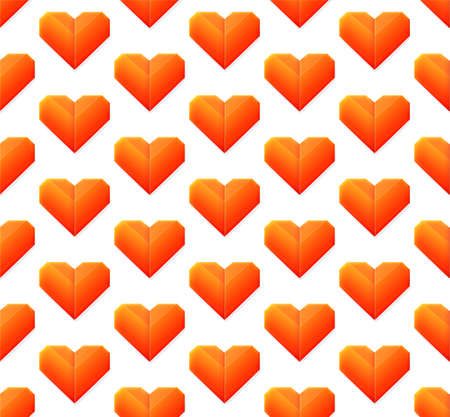 Seamless pattern with hearts isolated on white background. Red hearts from paper for Valentine s day. Template for fabric, wrapper, banners. Vector 3d illustration.のイラスト素材