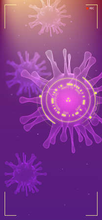 Close up view of virus cells research. HUD screen. Coronavirus 2019-nCoV dangerous RNA virus.のイラスト素材
