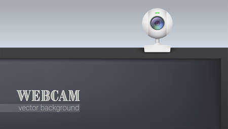 Web camera, attached on top the monitor. Part of LCD monitor. Equipment for video record and communications. Vector 3D illustrationのイラスト素材