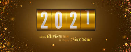 Merry Christmas and Happy New Year. New 2021 is coming. Retro scoreboard on festive background...