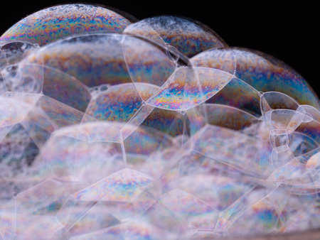 Soap foam and bubbles close up. Macro shotの写真素材
