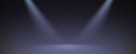 Rays of light on transparent checkered background. Lighting the room with two spotlights. Vector illustrationのイラスト素材