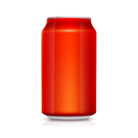 Realistic red can isolated on white background. Vector 3d illustrationのイラスト素材