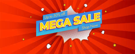 Mega sale. Advertising banner. Vintage pop art style background. Vector 3d illustrationのイラスト素材