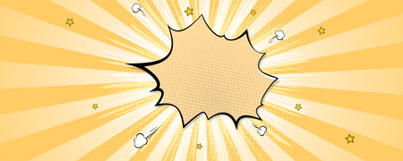Abstract vintage background with halftone effect. Rays of burst and exploding speech bubble. Vector 3d illustration.のイラスト素材
