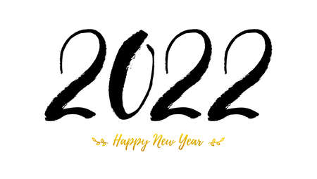 2022. Happy New year. Handwriting numbers and text with black and golden inks. Isolated on white....