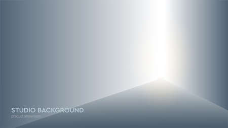 Corner with bright light. Studio for product display with copy space. Vector illustration. 3d gray backgroundのイラスト素材