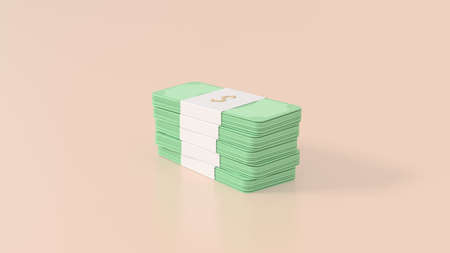 Stack of money. Bundles cash of beige background. Bundles cash. Concept of plenty money cash. 3d...