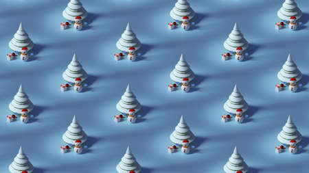 Pattern for Christmas and New Year holidays. Snowman, Christmas tree , gift box, red ball.の写真素材