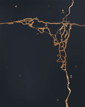 Golden kintsugi cracks pattern. Background with broken stone effect. Abstract vector illustration.のイラスト素材