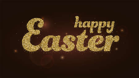 Happy Easter. Glittering text on dark glow background. Glittering glow effect. Lettering design....