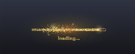 Load symbol isolated on black background. Glittering status bar. Symbol from golden shining dust....
