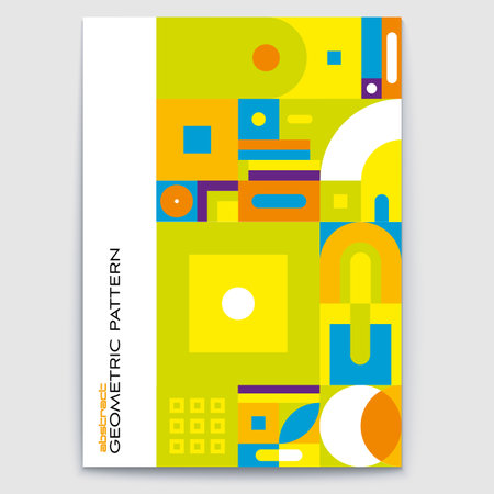 Poster with geometric art in Bauhaus style. Pattern from basic forms and colours. Eco-friendly background. Vector cover templateのイラスト素材