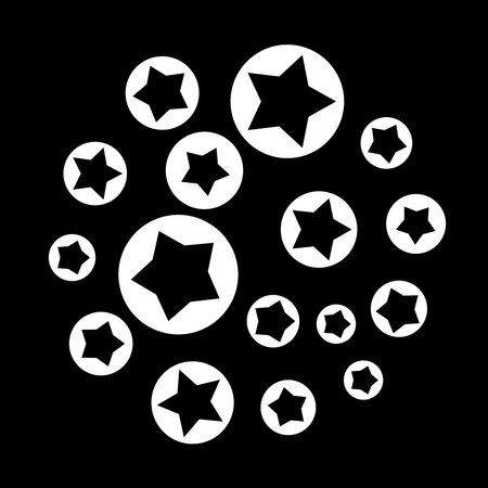 Black stars in white circles on black background. Gobo mask.のイラスト素材