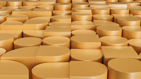 Abstract three-dimensional pattern. Simple golden geometric shapes.の写真素材