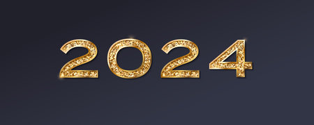 Happy New Year 2024. Gold numbers 2024 with shimmering effect on clean black background.のイラスト素材