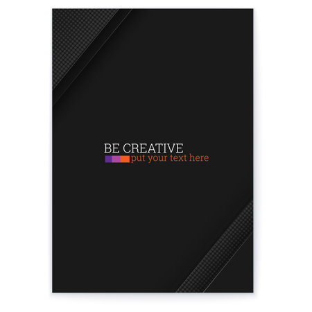 Black cover. Multi layered graphics and halftone effect at top and bottom corners.のイラスト素材