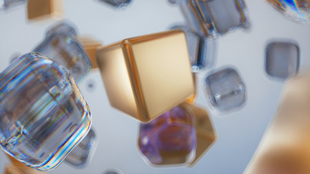 Dynamic composition with shapes. Technology style. Soft focus. Bokeh fisheye effect. Abstract...