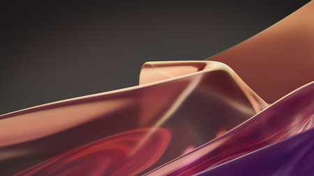 Dynamic wave of translucent material on dark backdrop. Abstract 3D render backgroundの写真素材