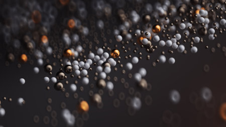 Generative 3D Abstract Background with Golden and White Spheres in Soft Focus.の写真素材
