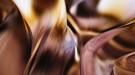 Abstract 3D Render Featuring Smooth Liquid Curves in Warm Metallic Shadesの写真素材