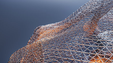 Generative abstract mesh made of thin metallic connections.の写真素材