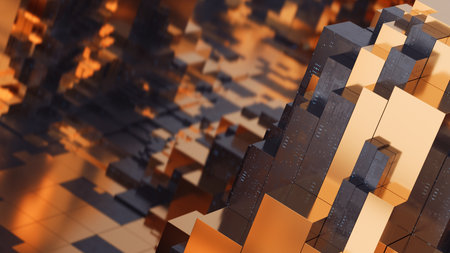 Virtual cube-based architecture symbolizing the integration of big data, AI ecosystemsの写真素材