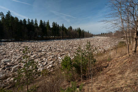 full river with ice