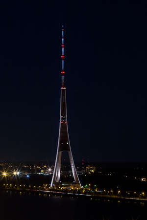 riga at night tv towerのeditorial素材
