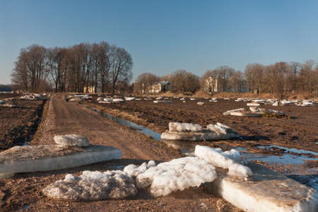 sprintime flooding with iceの写真素材