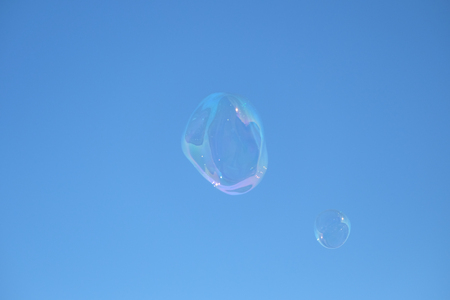 Soap bubbles fly through the air