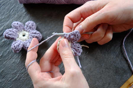 Hands make a crochetの写真素材