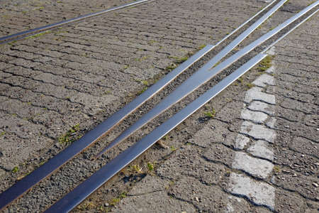 Disused rails in the port areaの写真素材