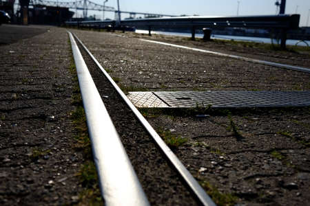 Disused rails in the port areaの写真素材