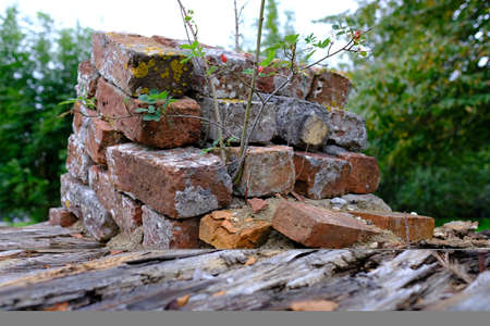 Structural damage to a brick wallの写真素材