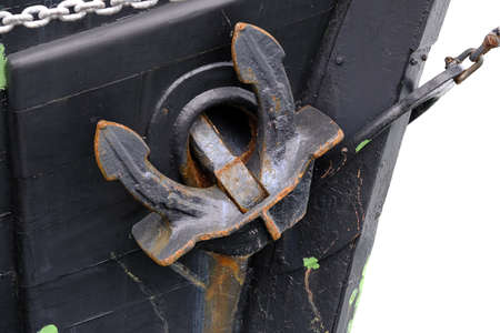Anchor on the bow of a tall shipの写真素材