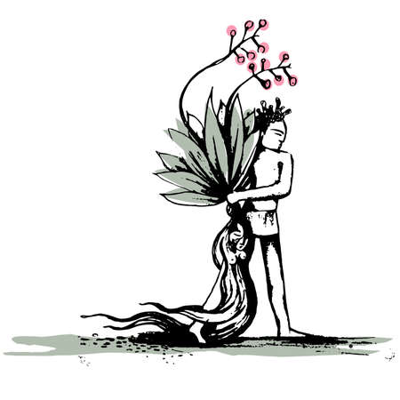 Mandrake - Man pulling female flowerのイラスト素材