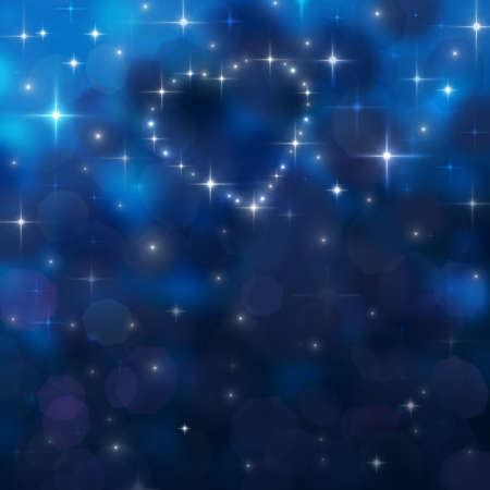 Abstract night sky with heart from starsの写真素材