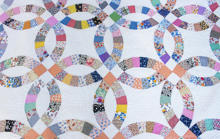 1930's Bright Fabrics in Handmade Wedding Ring Pattern Quilt