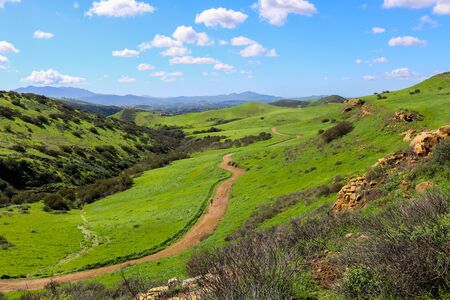 Lone Runner on Trail Through California Foothillsの写真素材