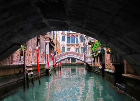 View of Venice Italy Canal From Under Bridgeの写真素材