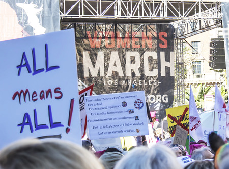Los Angeles, California - January 20, 2018.  Womenâs March in the streets of Los Angeles.のeditorial素材