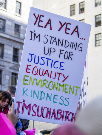 Los Angeles, California - January 20, 2018.  Womenâs March in the streets of Los Angeles.のeditorial素材