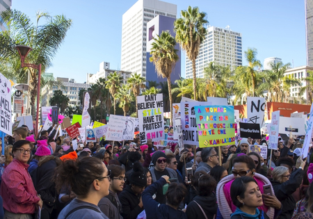Los Angeles, California - January 20, 2018.  Womenâs March in the streets of Los Angeles.のeditorial素材